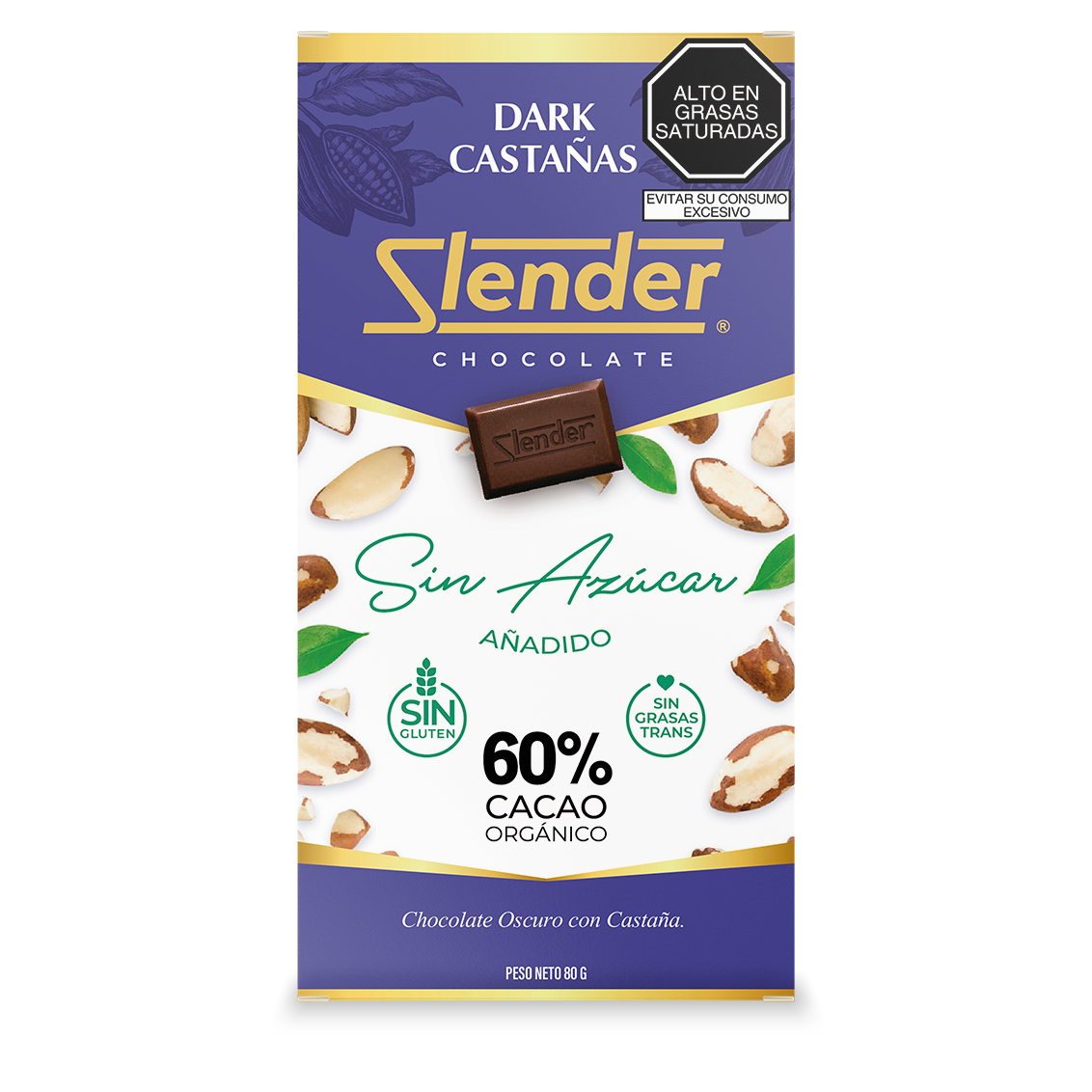 Slender — Dark Castañas (80 gr.) al 60% Cacao