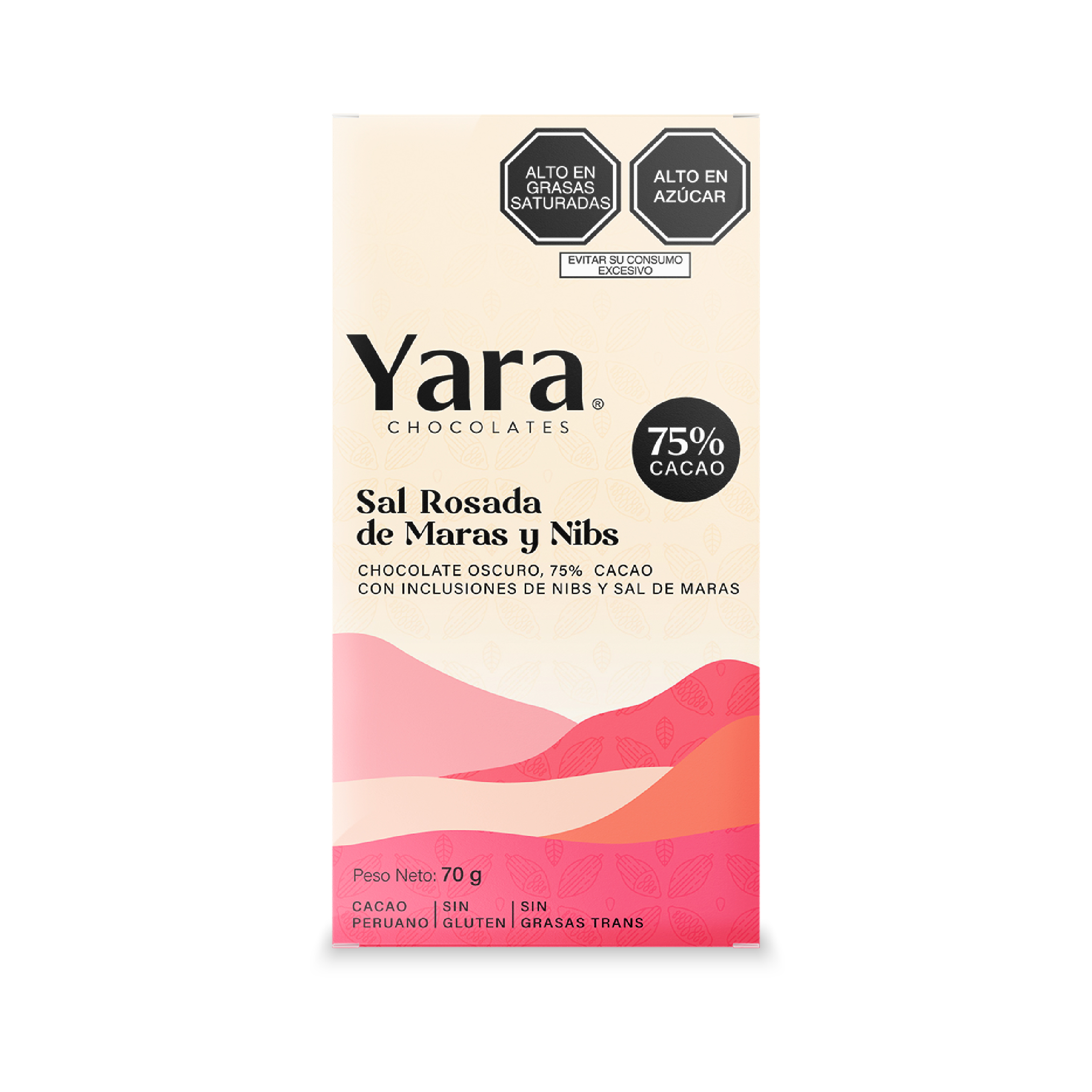 Yara - Sal Rosada de Maras y Nibs (70 gr.) al 75%