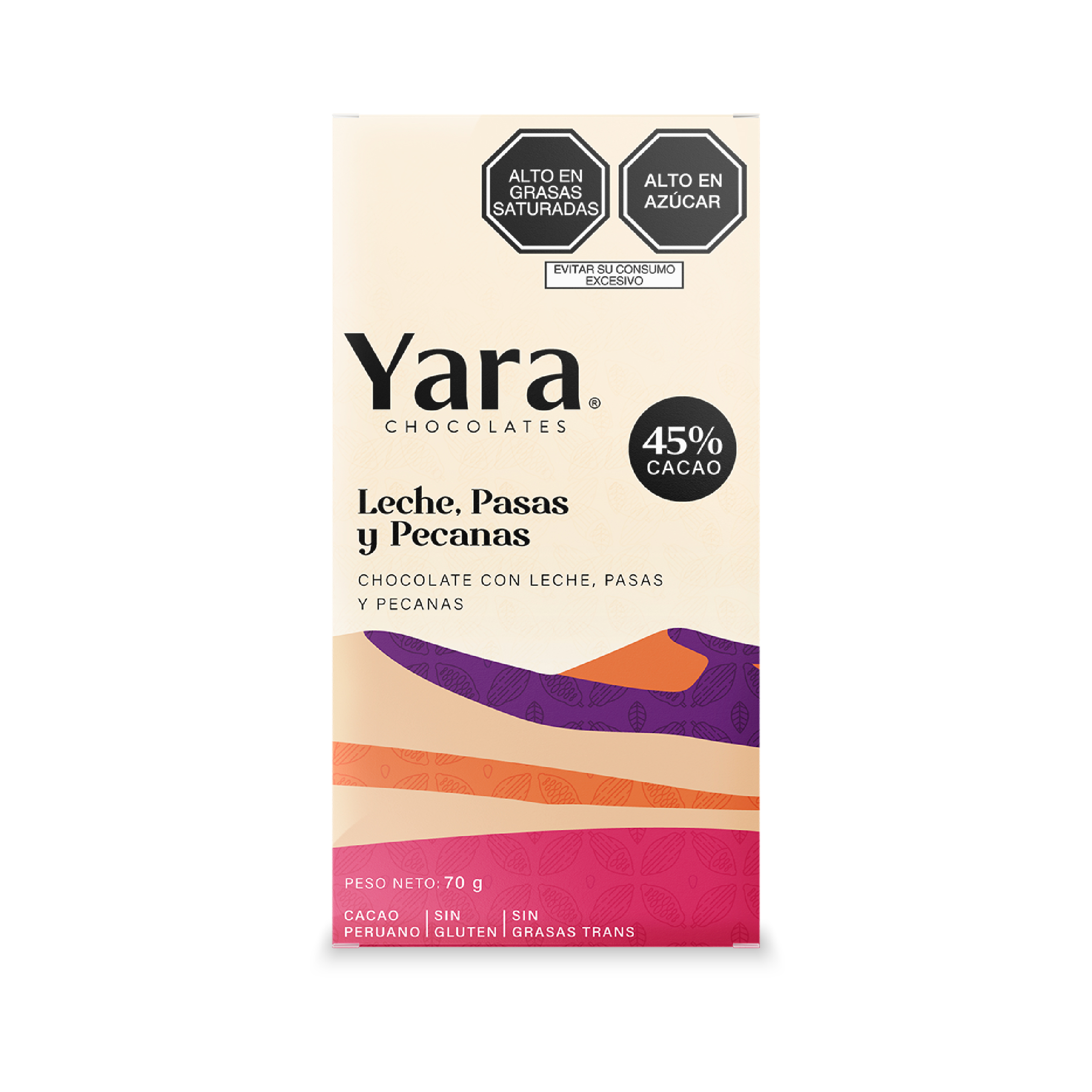 Yara - Leche, Pasas y Pecanas (70 gr.) al 45%